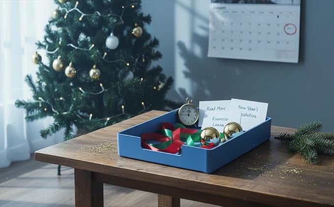 Letter-Size Tray, 2 PCS A4 Plastic Stackable Paper Tray, Desk Drawer Organizer for Office, School, Home Storage, and Storage Containers for Christmas Ornaments, Gift Wrap (2X Blue)