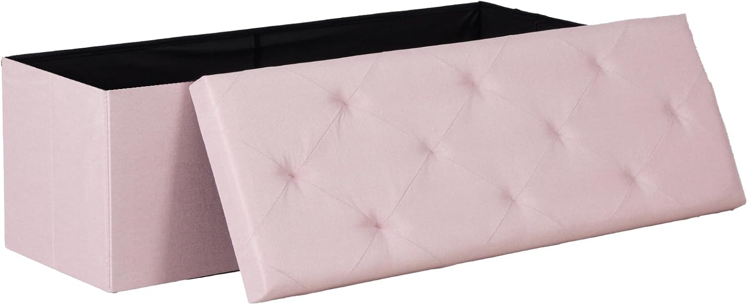 DUMOS 30in Foldable Storage Ottoman Bench, Storage Chest, End of Bed Foot Rest Stool with Padded Seat, Bedroom Bench for Living Room, Bedroom, Support 660lbs, Grey Dormly