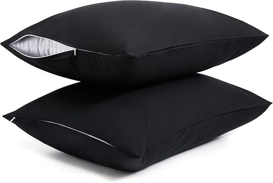 Best Season Cotton Pillow Protectors/Cases Standard Size with Zipper 2 Pack Black Color,Cooling & Breathable Bed Pillow Protectors Set of 2 Pillow Cases Cover Standard 20"" x 26""