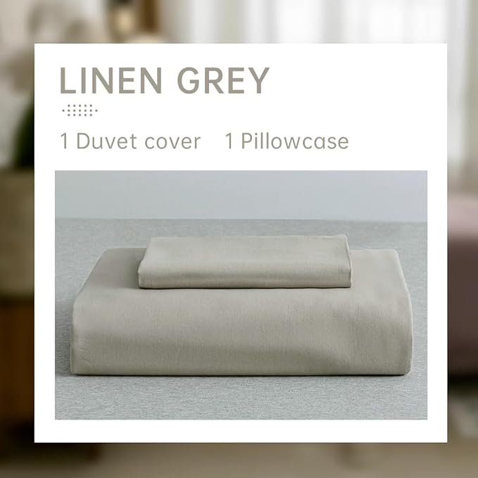JELLYMONI Cotton Duvet Cover Twin Size - 100% Washed Cotton Linen Feel Textured Comforter Cover, 2 Pieces Breathable Soft Bedding Set with Zipper Closure (Linen Grey, Twin 68"x90")