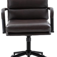 HULALA HOME Modern Faux Leather Home Office Chair with Tilt Lock & Metal Base, Desk Chair with Wheels & Padded Cushion, 360° Swivel Wide Seat Computer Task Chair, Brown