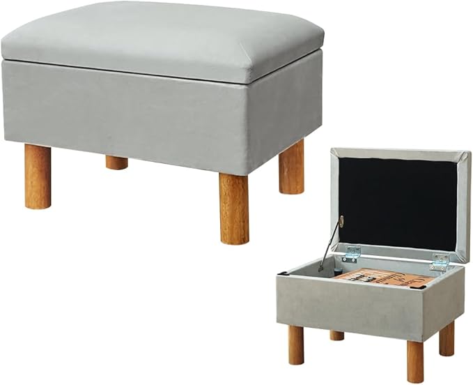 lumizone Small Ottoman with Storage Footstool Compact Foot Rest Stool for Living Room Under-Desk Entryway or Bedroom 10.63" Low-Height Storage Ottoman Cube Lightweight & Stylish (Gray)