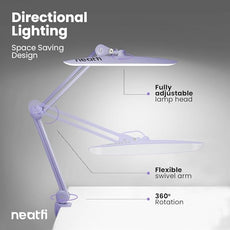 Neatfi XL 2,200 Lumens LED Desk Lamp with Clamp, 24W Bright Architect Task Lamp, 20 Inches Dimmable Computer Light, Adjustable Desk Light for Home, Office, Crafts, Nails & Hobbies (Non-CCT, Lavender)