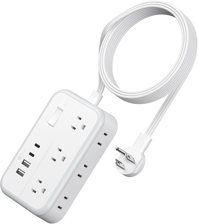 NTONPOWER Power Strip with 6 Outlets 4 USB Charging Station(2 USB C Port), 5 Ft Flat Plug Extension Cord, Outlet Extender for Indoor, Home, Office Supplies, Dorm Room Essentials