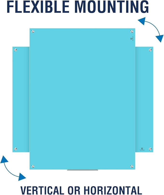 TSJ OFFICE Glass Dry-Erase Board - 48 x 32 Inches Wall Mounted Glass Whiteboard, Large Frameless Magnetic White Board for Office, Home & School, Blue