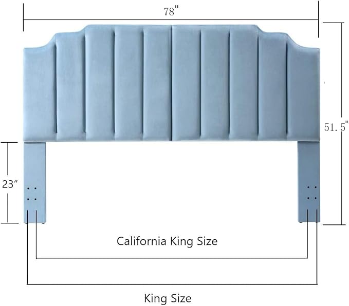 24KF Seaglass Velvet Tufted King Upholstered Headboard, Modern Vertical Channel Design California King Headboard with Stepped Silhouette Top Edge, Seaglass