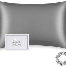 ALASKA BEAR Silk Pillowcase Envelope Closure, 22 Momme 100 Percent Long Overlap Sleeve Mulberry Silk Pillow Case Foldover Design, Machine Washable and NO Zipper, King (1, Iron Grey)