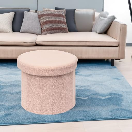 B FSOBEIIALEO Storage Ottoman Cube, Flowers Shaped Ottomans with Storage Foot Stool Footrest for Lving Room, Boucle Ottoman Seat for Dorm Room,Faux Teddy Fur,White 12.6"x12.6"x12.6" Dormly