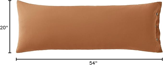 JELLYMONI Pillowcase Body Cotton 1pc Button Caramel Pillow Case 20×54in 100% Washed Cotton Soft Breathable Pillow Covers(Pillows are not Included)