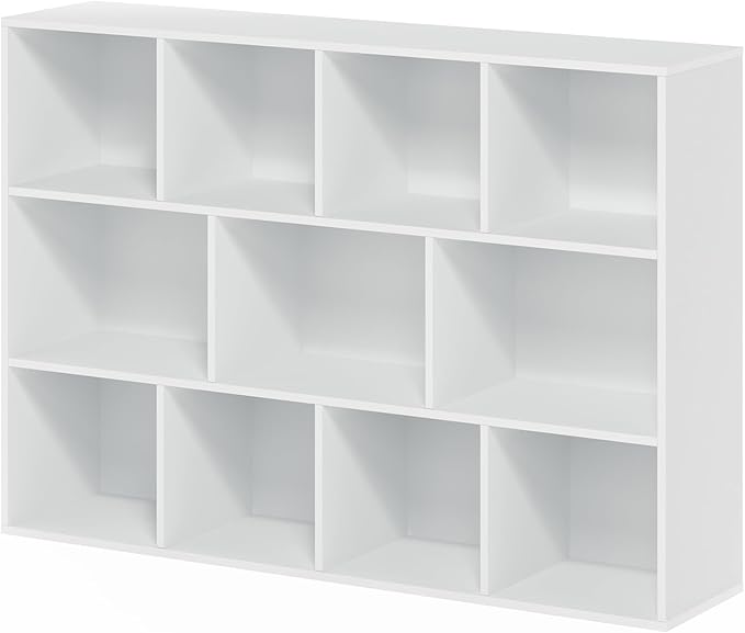 Furinno LUDER Book Shelf, 11-Cube Bookshelf, Reversible Bookcase, 9.4 x 29.1 x 41.7, for Living Room, Bedroom, Home Office, White
