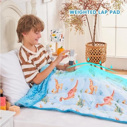 yescool Weighted Blanket 7 Pounds Weighted Lap Blanket, Glow in The Dark Dinosaur Heavy Blanket for Sleeping, Warm Minky Weighted Throw Blanket Gift for 60-80lbs, 40"x60"