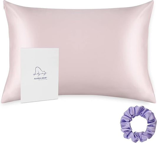 ALASKA BEAR Silk Pillowcase Envelope Closure, 22 Momme 100 Percent Mulberry Silk Pillow Slip Foldover Design, Washable and NO Zipper, King(1, Pink)