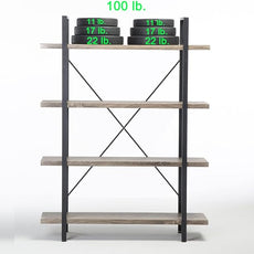 HSH 4-Shelf Vintage Industrial Bookshelf, Rustic Gray Wood and Metal 4 Tier Bookcase, Open Wide Etagere Book Shelf for Home Office Livingroom Bedroom Dispaly, Light Grey Oak