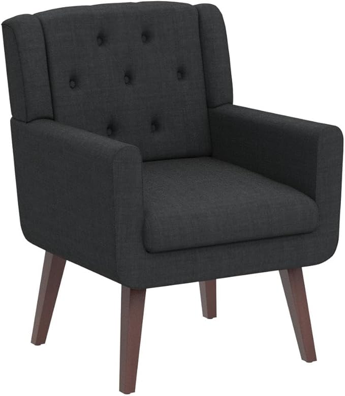 Accent Chair Button-Tufted Upholstered Living Room Chairs Comfy Reading Chair Mid Century Modern Chair with Linen Fabric Lounge Arm Chairs for Living Room Bedroom (Grey)