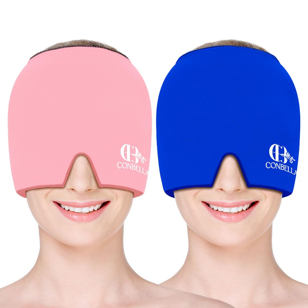 Migraine Relief Cap, Soothing Headache Ice Face Mask Products, Hot and Cold Therapy, Migraine Headache Relief Cap for Migraine, Sinus, Puffy Eyes, Tension, Stress and Hangover(Pink)