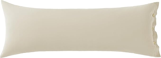 JELLYMONI Pillowcase Body Cotton 1pc Button Light Khaki Pillow Case 20×54in 100% Washed Cotton Soft Breathable Pillow Covers(Pillows are not Included)