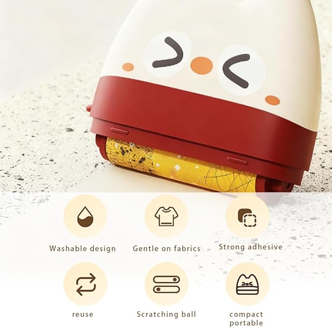 Pet Hair Removal Roller, Dual Purpose Adhesive Washing Device, Red and White