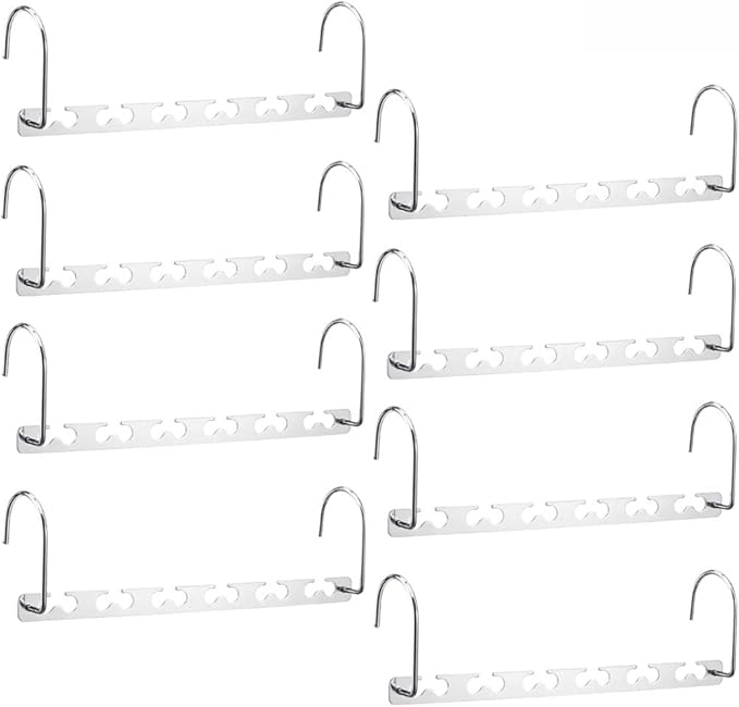 Meetu Space Saving Metal Clothes Hangers 6X2 Slots Magic Hook Design Closet Organizer (Pack of 8)