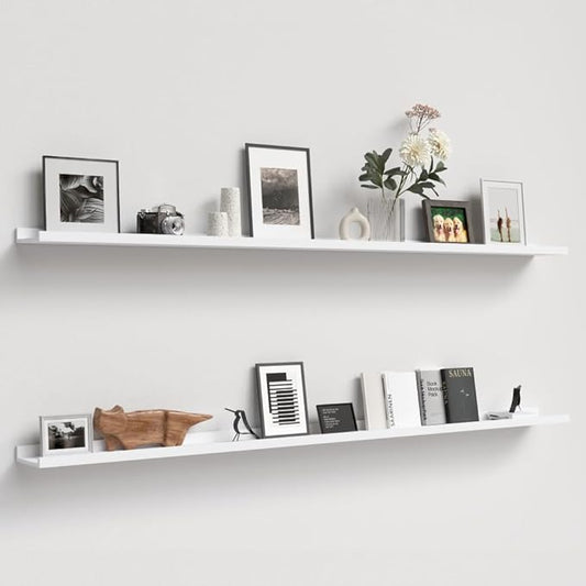 70.9 Inches Long Floating Shelves, 2 Set White Wall Shelf for Bedroom, Nursery Book Shelf with Lip, Picture Ledge Shelf for Wall Decor Living Room Bathroom Kitchen