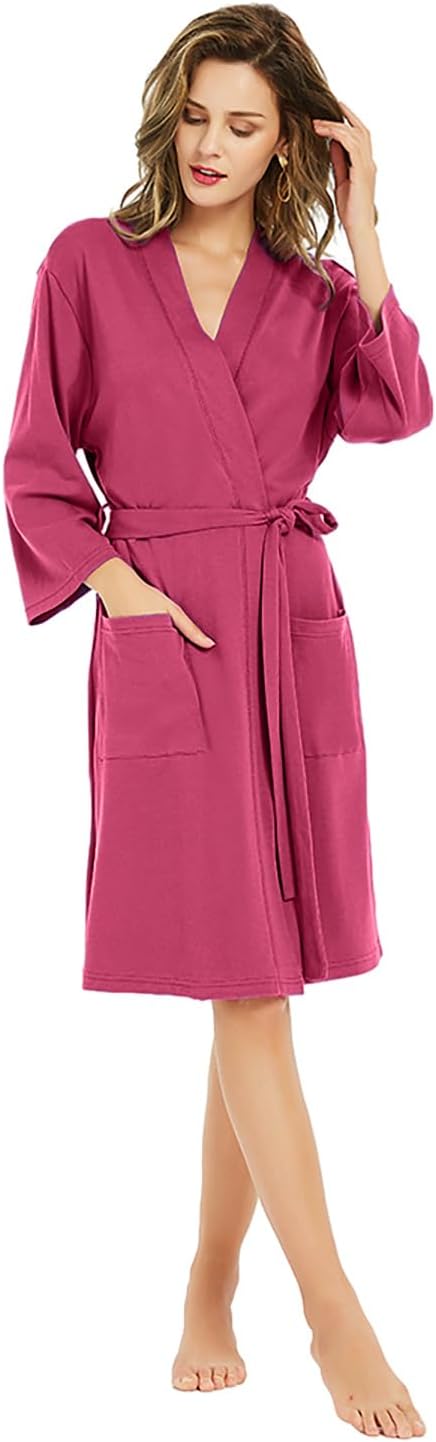 U2SKIIN Womens Robes, 100% Cotton Lightweight Robes 3/4 Sleeves Kimono Knit Soft Loungewear Short Bathrobe