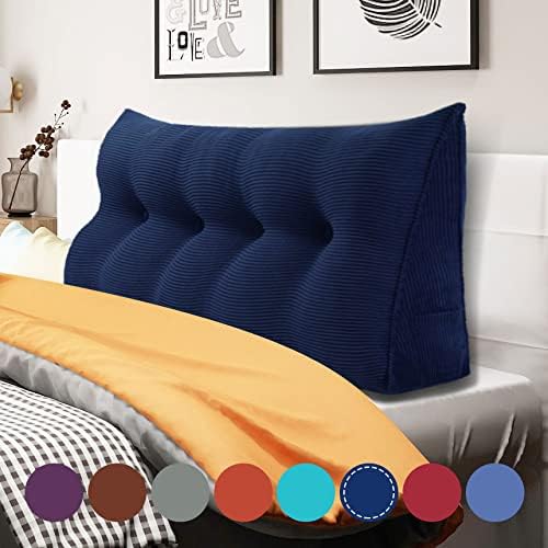 10 lbs Thickened Wedge Pillow Headboard Body Positioner Triangular Reading Pillow Bed Bolster Pillow for Sitting in Bedwith Removable Cover Gift for Mom Backrest Cordury Blue Full