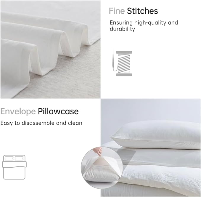 JELLYMONI Cotton Duvet Cover King Size - 100% Washed Cotton Linen Feel Textured Comforter Cover, 3 Pieces Lightweight Soft Bedding Set with Zipper Closure (Bright White, King 104"x90")