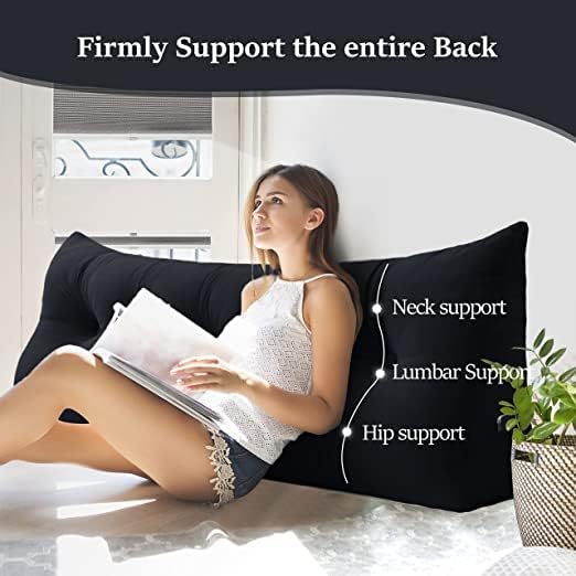 Wedge Headboard Pillow Dorm Room Reading Pillow Back Support for Sitting Up in Bed Bolster Lumbar Cushion Body Positioning Bedrest Velvet 39in Black Twin