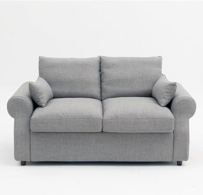 Panana Modern 2 and 3 Seats Loveseat Sofa Couch with Storage, Small Love Seat Couches for Living Room, Bedroom, Apartment, Office (Light Gray Linen Fabric, Scroll Arm - 2 Seater)