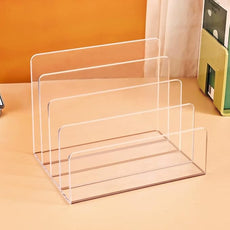 Acrylic File Organizer, 4Sections Clear Desk Organizer for Home Office, Desktop File Folder, Acrylic Mail Organizer Countertop for Notebook, Document and Paper, Clear File Holder,1Pcs
