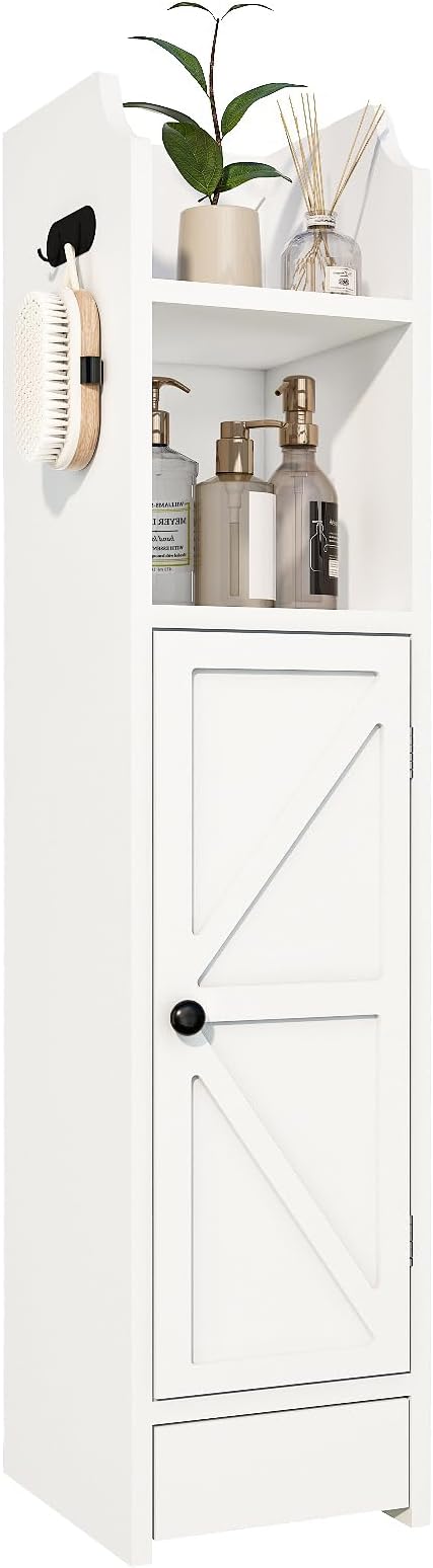 Small Bathroom Storage Cabinet, Toilet Paper Storage,Corner Floor Cabinet with Doors and Adjustable Shelf,Bathroom Organizer for Small Spaces White
