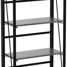 4NM No Assembly Folding Bookshelf Storage Shelves 4 Tiers Vintage Bookcase Standing Racks Study Organizer Home Office (Gray Black)