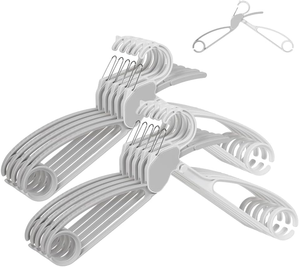 Quick-Release Clothes Hangers for Sweaters & T-Shirts - Neckline Protection, No Stretch, No Shoulder Bumps, Space-Saving Stackable Design [White, Pack of 5]
