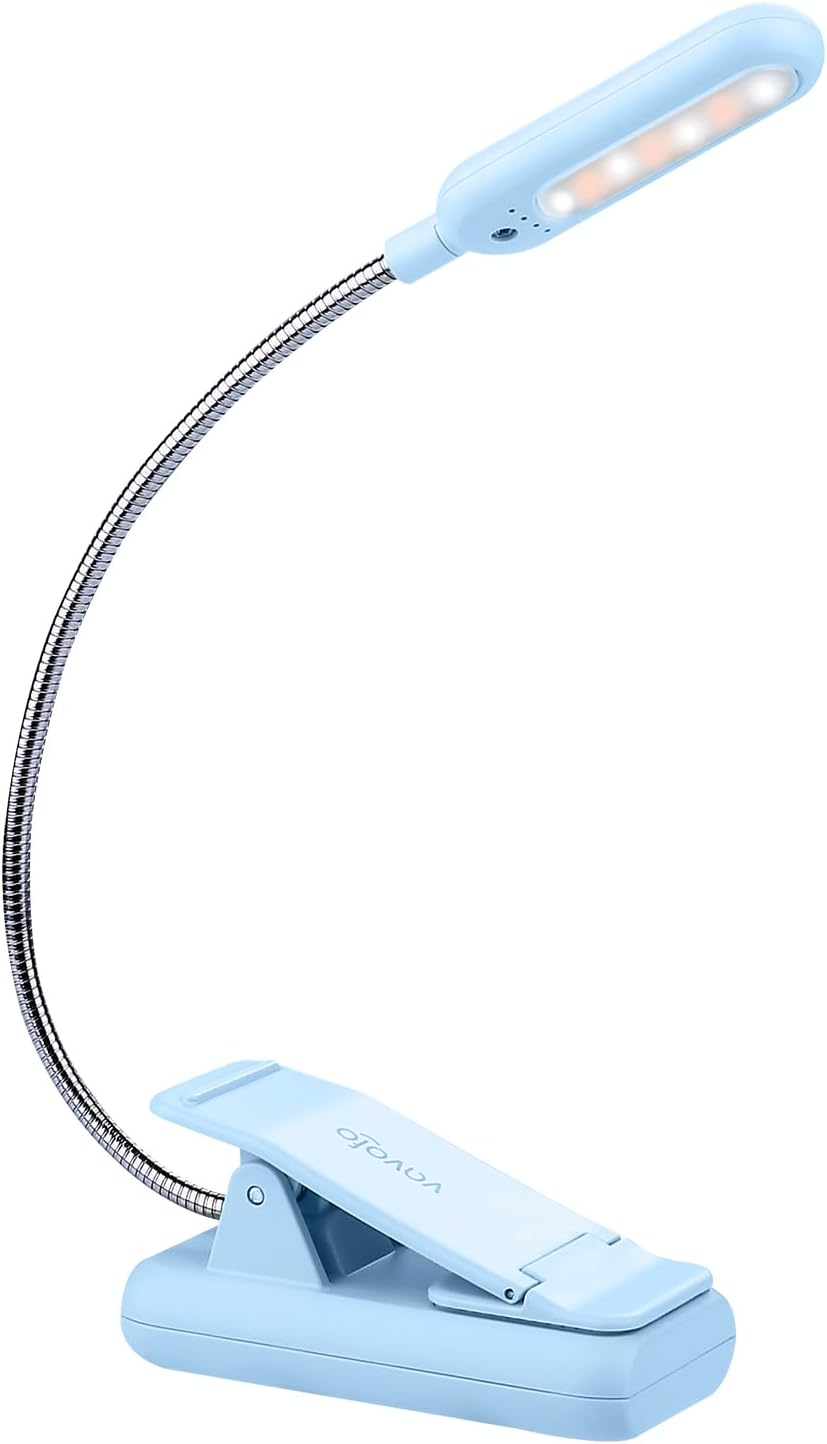 VAVOFO Clip On Book Light for Bed Kids, 7 LED Reading Light with 9-Level Warm Cool White Daylight, Eye Care Lamp with Power Indicator for Bookworms (Blue) Dormly