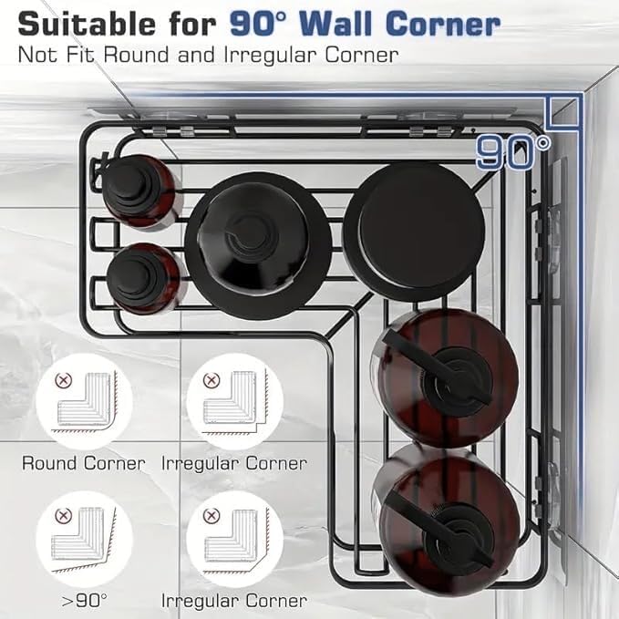Shower Caddy Corner Shelf with Soap Holder, No Drill Adhesive Wall Mounted with Hooks - Rustproof Stainless Steel Rack by ARK.