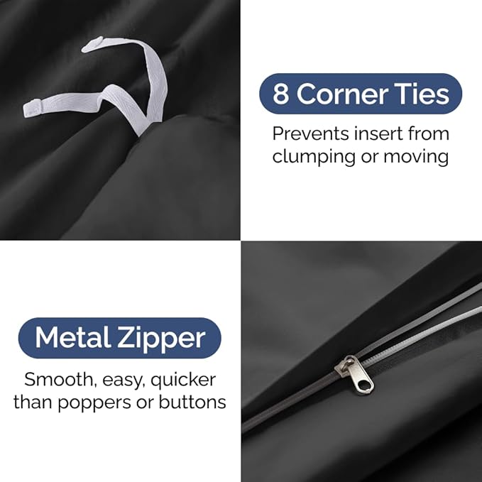 Duvet Cover Super Queen Size Set - Extra Soft Duvet Cover 98 x 90 with 2 Pillow Sham - Hotel Luxury, Easy Care and Fade Free with Zipper Closures & Ties - Comfy, Cozy Breathable Bedding Set (Black)