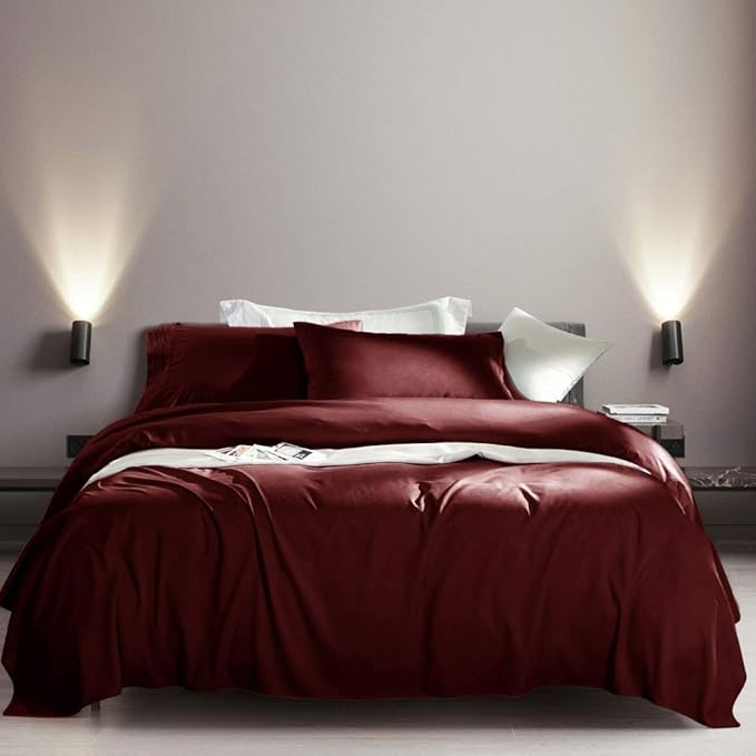 SONORO KATE Bed Sheet Set Super Soft Microfiber 1800 Thread Count Luxury Egyptian Sheets Fit 18-24 Inch Deep Pocket Mattress Wrinkle-4 Piece (Burgundy, Twin XL)