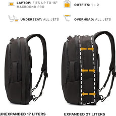 Knack Small Series 2 Laptop Backpack Fits up to 16 Inch Laptops - Knack Bags Carry-On Backpack, TSA Approved, Expandable Travel Backpacks With 2 Day Outfit Capacity, Midnight Black