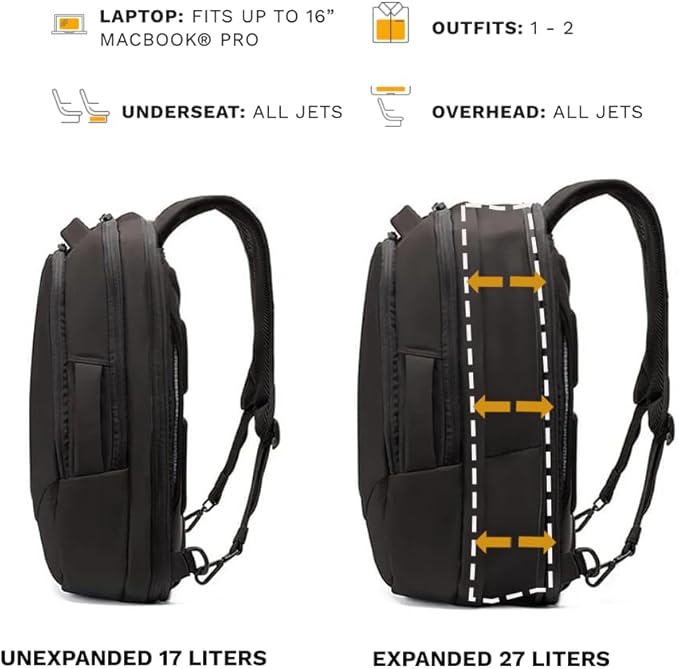 Knack Small Series 2 Laptop Backpack Fits up to 16 Inch Laptops - Knack Bags Carry-On Backpack, TSA Approved, Expandable Travel Backpacks With 2 Day Outfit Capacity, Midnight Black