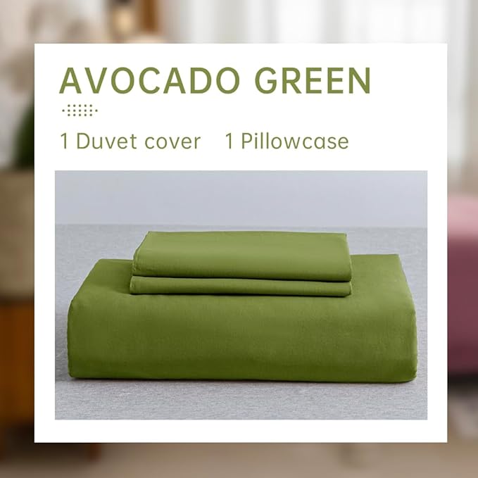 JELLYMONI Christams Duvet Cover Twin Size - 100% Washed Cotton Linen Feel Textured Comforter Cover, 2 Pieces Breathable Soft Bedding Set with Zipper Closure (Avocado Green, Twin 68"×90")