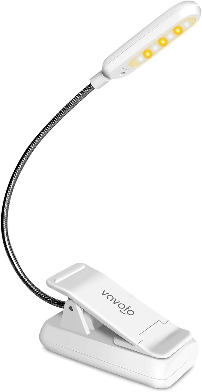 VAVOFO Clip On Book Light for Bed Kids, 7 LED Reading Light with 9-Level Warm Cool White Daylight, Eye Care Lamp with Power Indicator for Bookworms (Blue) Dormly