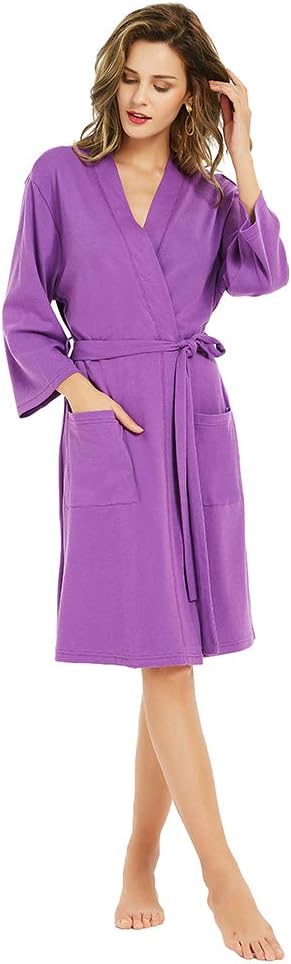 U2SKIIN Womens Robes, 100% Cotton Lightweight Robes 3/4 Sleeves Kimono Knit Soft Loungewear Short Bathrobe