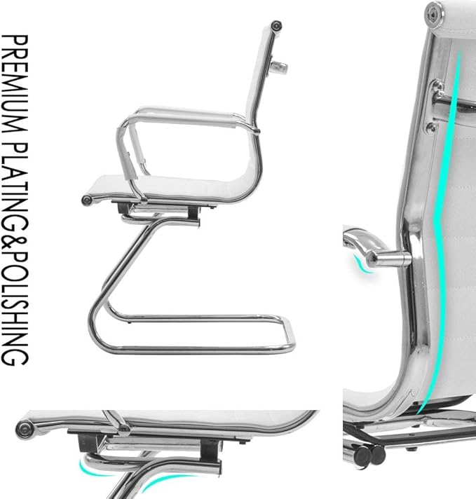 White Office Desk Chair No Wheels Set of 4 PU Leather Computer Chairs Mid Back Guest Chairs for School Reception Conference Waiting Room, White