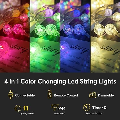 116ft Color Changing String Lights, 200 LED Multicolor & Warm White Crystal Globe Lights with Remote, 11 Modes, IP44 Waterproof, Plug in Fairy Lights for Indoor Outdoor Christmas Party Garden
