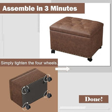Joveco Leather Storage Ottoman with 360° Caster Wheels 24