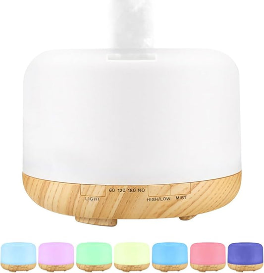 Essential Oil Diffuser 500ml,Aromatherapy Diffuser with 7 LED Lights,Quiet Air Humidifier 4-in-1 with Timer & Auto-Off,Compact Scent Diffuser for Bedroom,Yoga,SPA,Baby Room(Portable Model)