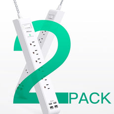 2 Pack Power Strip Surge Protector, 6 Outlets 4 USB Ports (2 USB C) 5Ft Long Extension Cords, Flat Plug Overload Protection Outlet Strip, Wall Mount for Home, Office and Dorm Essential, ETL Listed
