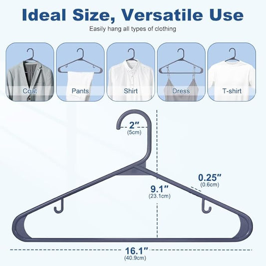 HOUSE DAY Grey Plastic Hangers 60 Pack, Non-Slip Plastic Hanger with Dual Hooks - Slim Space Saving 1/4" Thin Closet Organizers for Coats, Shirts, Pants & Dresses - Lightweight Garment Friendly