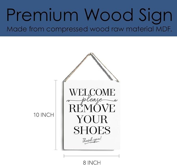 YCYD Welcome Sign for Front Door, Please Remove Your Shoes Signs, No Shoes Sign for Home Farmhouse, Wooden Hanging Plaque 10 x 8 Inch, for Office Bedroom Living Room Home Decor Gifts