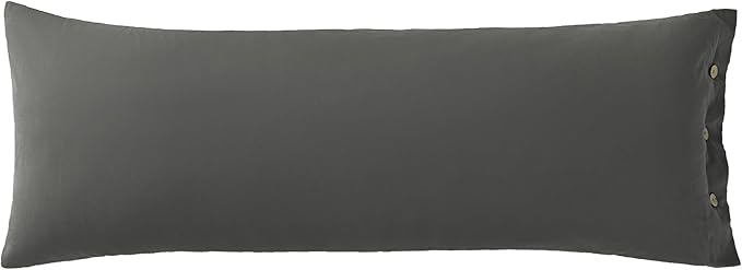 JELLYMONI Pillowcase Body Cotton 1pc Button Grey Pillow Case 20×54in 100% Washed Cotton Soft Breathable Pillow Covers(Pillows are not Included)