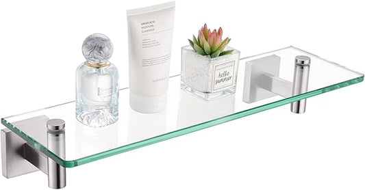 KOKOSIRI Floating Shelf Bathroom Wall Mount Shelves 12-Inch for Bedroom, Living Room, Kitchen, Small Hanging Rack Brushed Stainless Steel B1105BR-L12